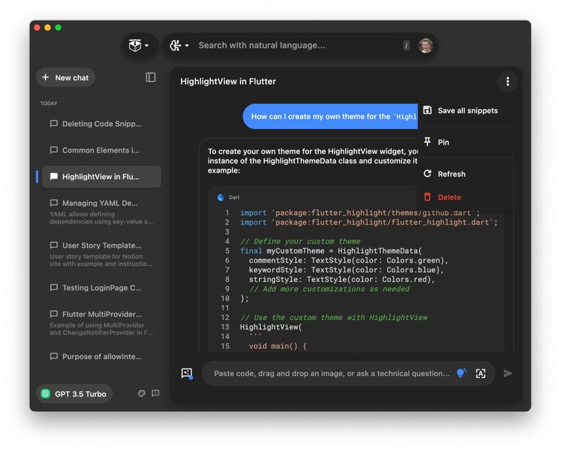The in-chat three dot menu options.