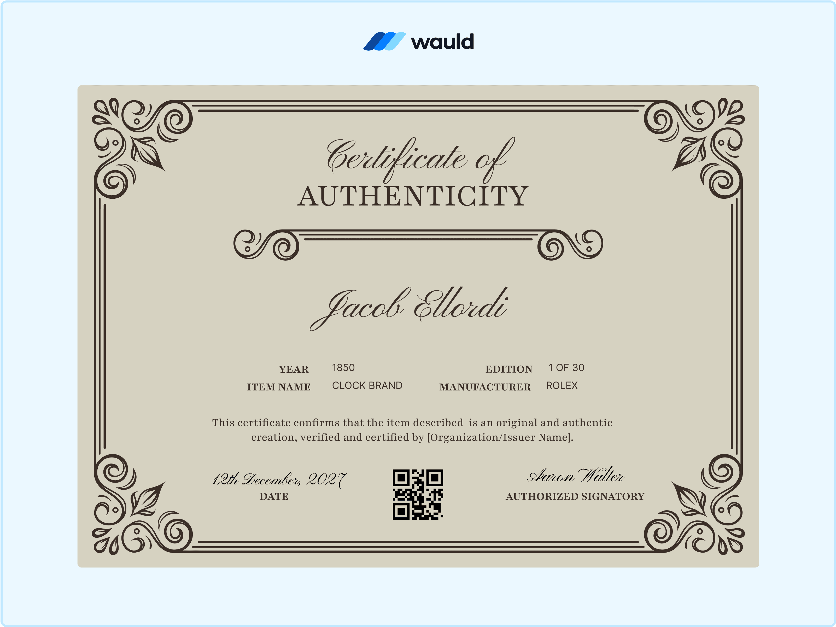 Wauld - Vintage Certificate of Certificate Template 