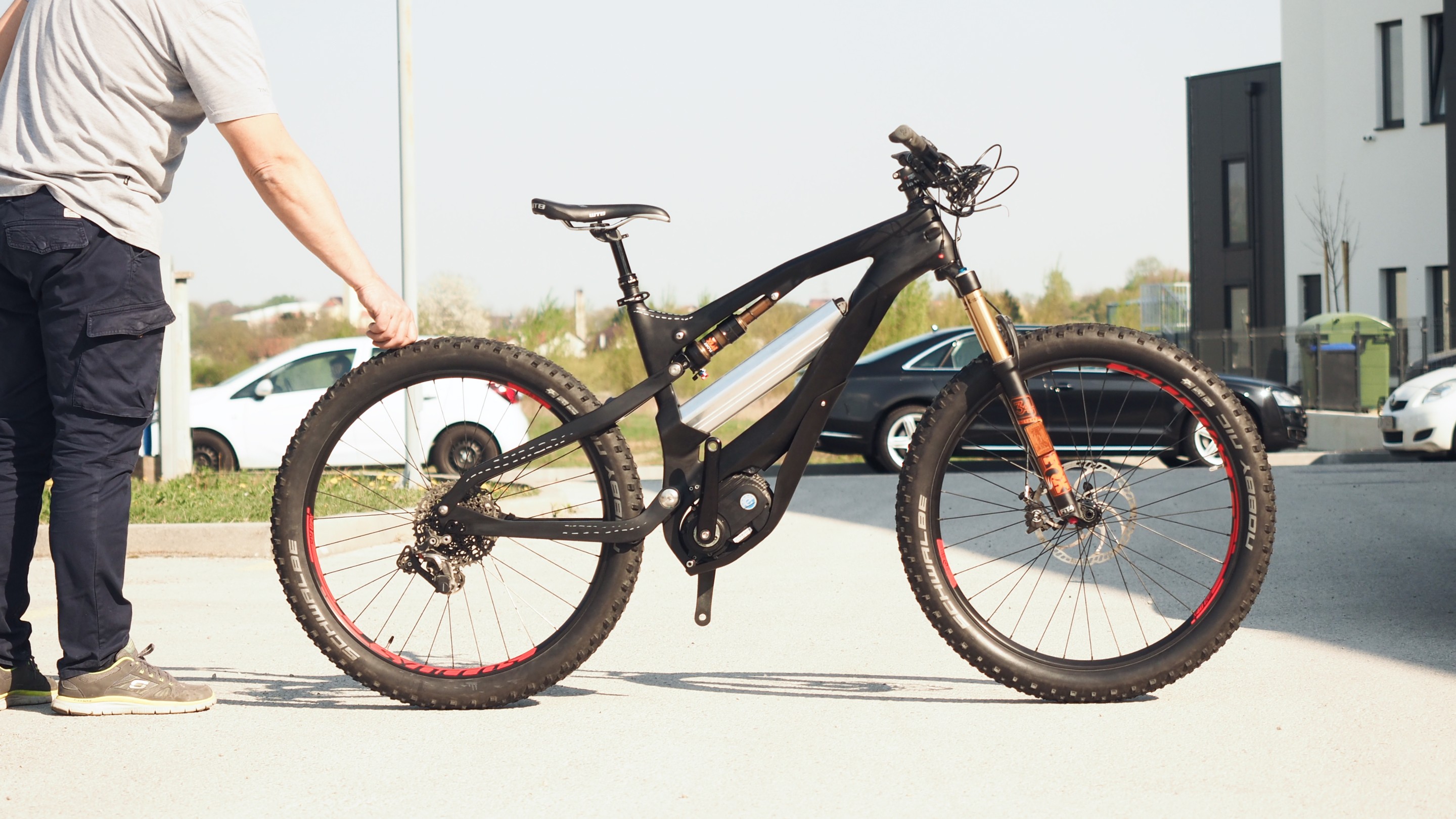 Carbon fibre composite e mountain bike prototype.