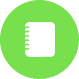 circulo verde com icone de caderno branco ao centro