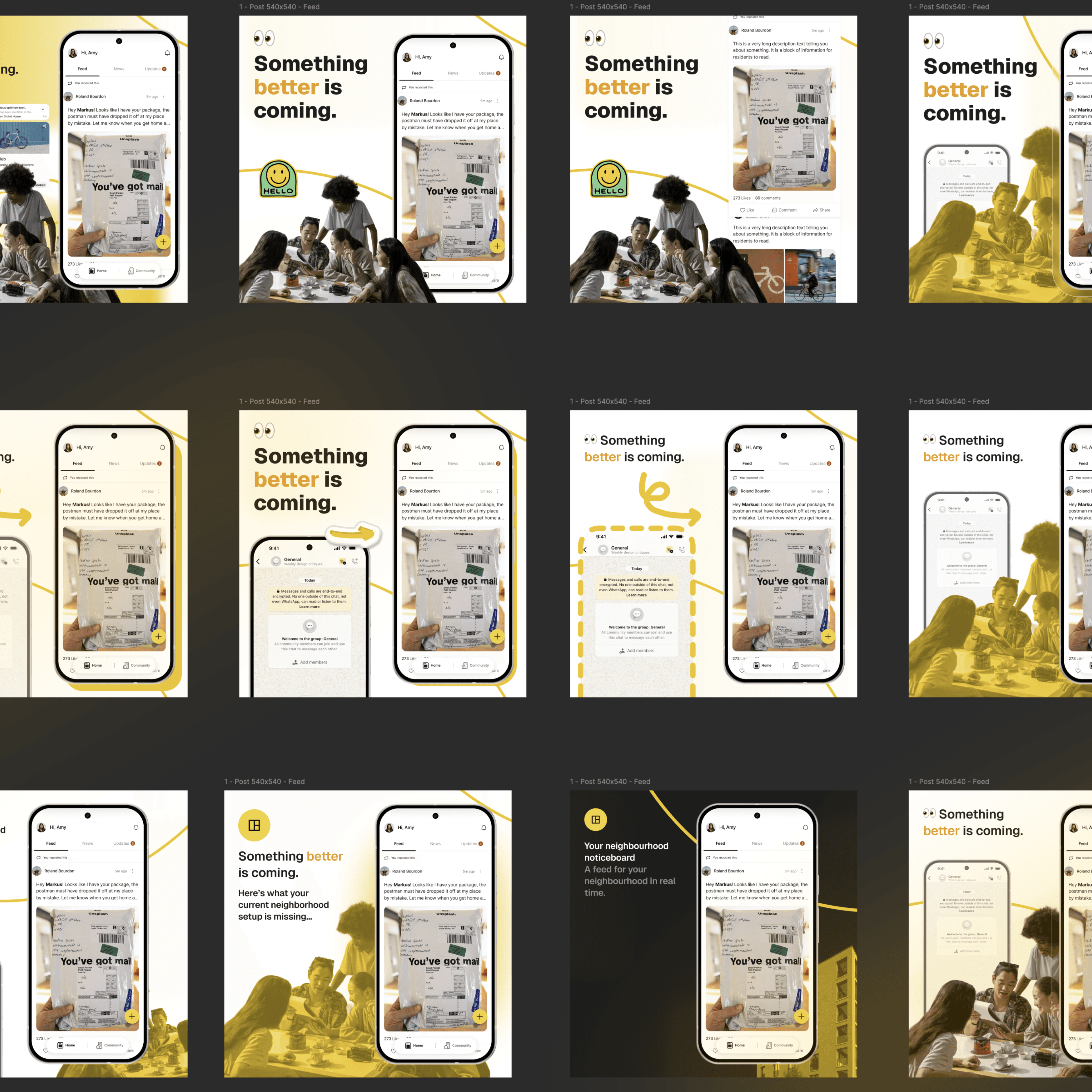 12 social media layout designs showing a variety of layouts for the KEYS app social media campaigns
