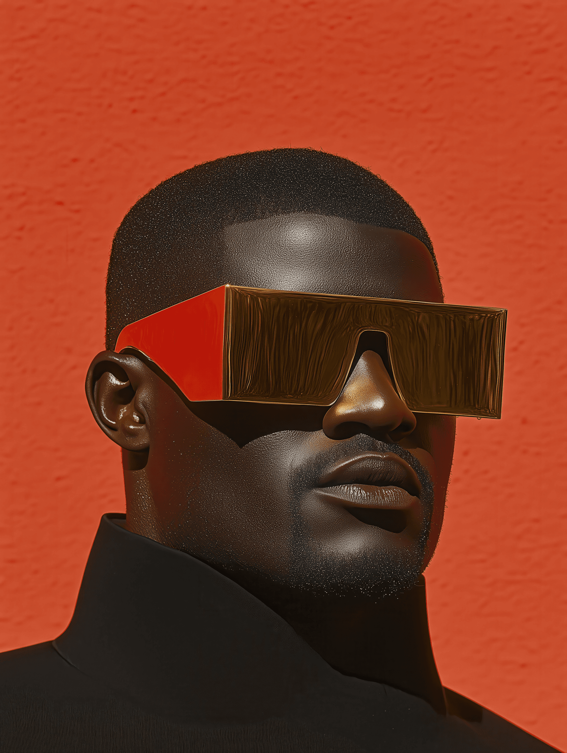 Stylish person with geometric eyewear.