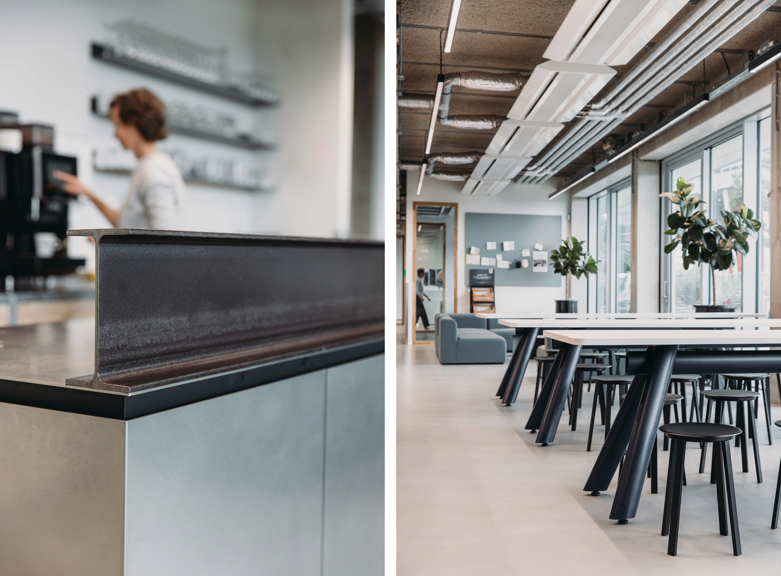 Interior photo of the lunchroom with details of the bar and seating area