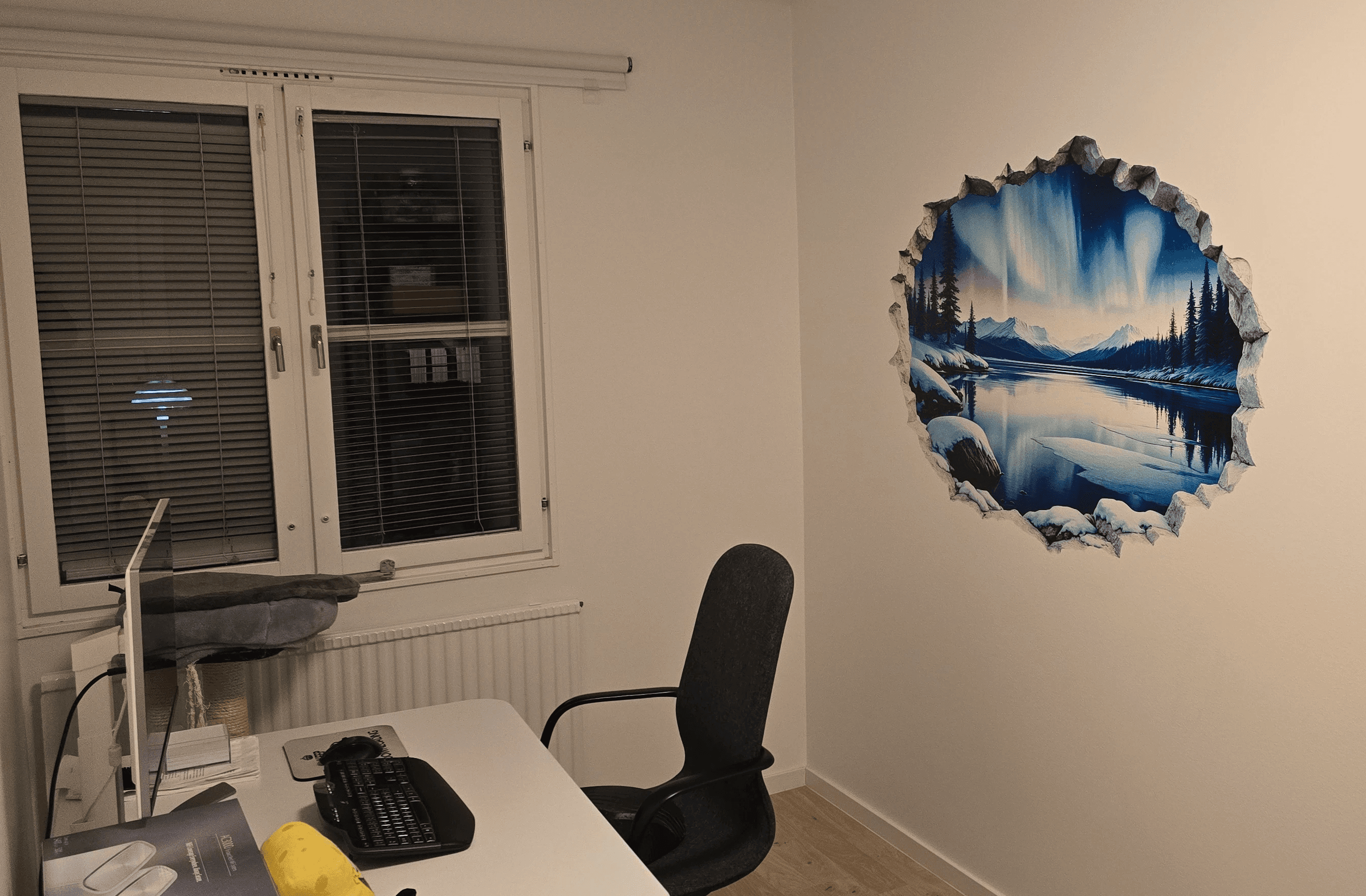 Single tree in a field with light rays.