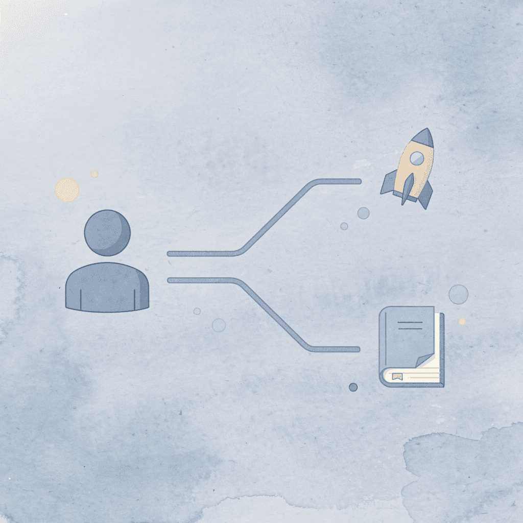Icon showing the split from passive learning to active ownership