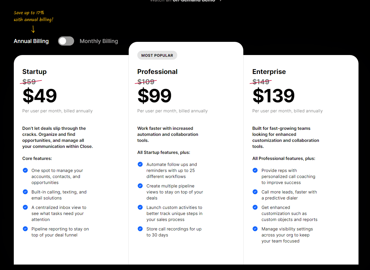 Close.io Pricing