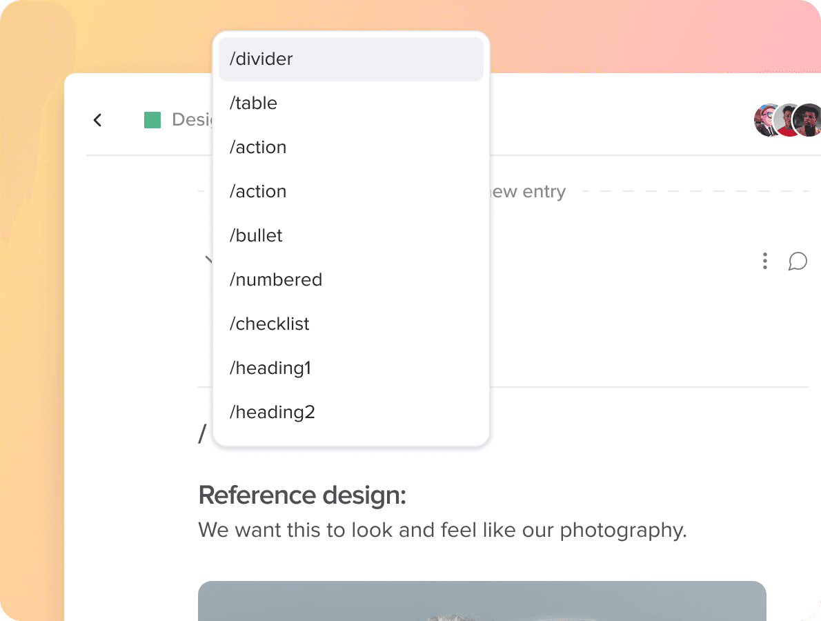 slash command in notes