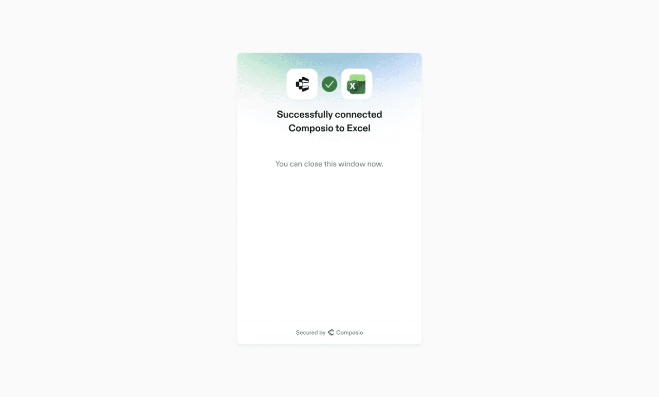 Successful Excel managed OAuth callback