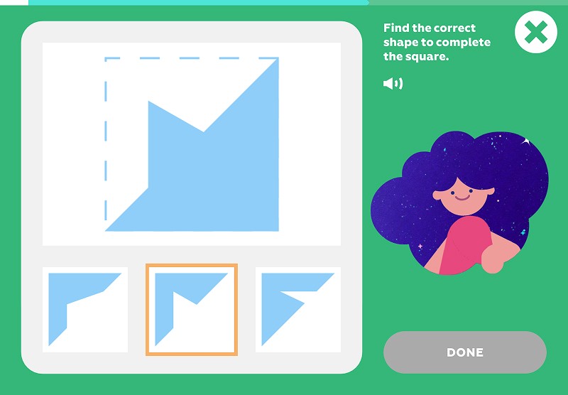 2D shapes: find a part to complete the square