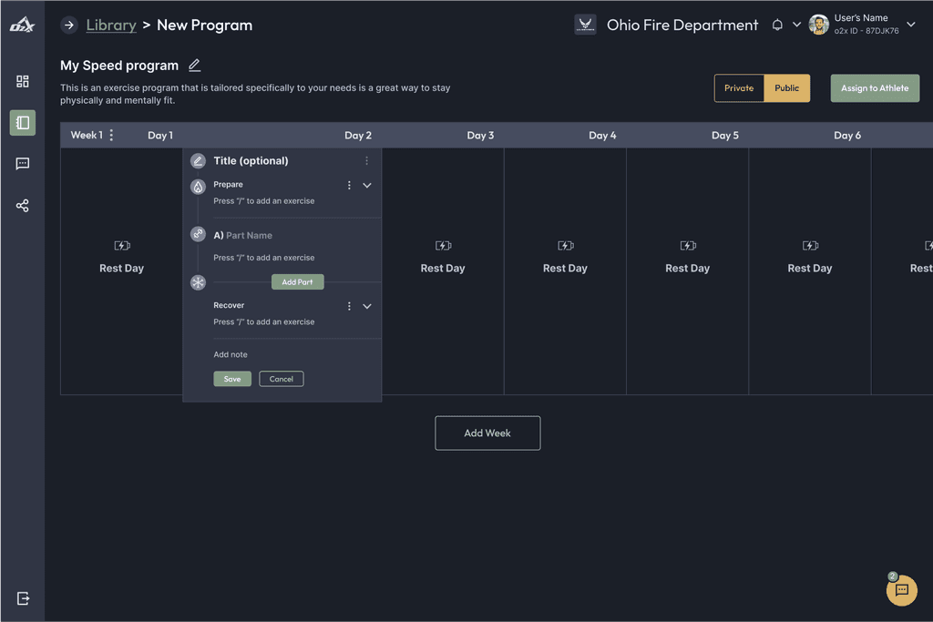 O2X empty program creation page screen