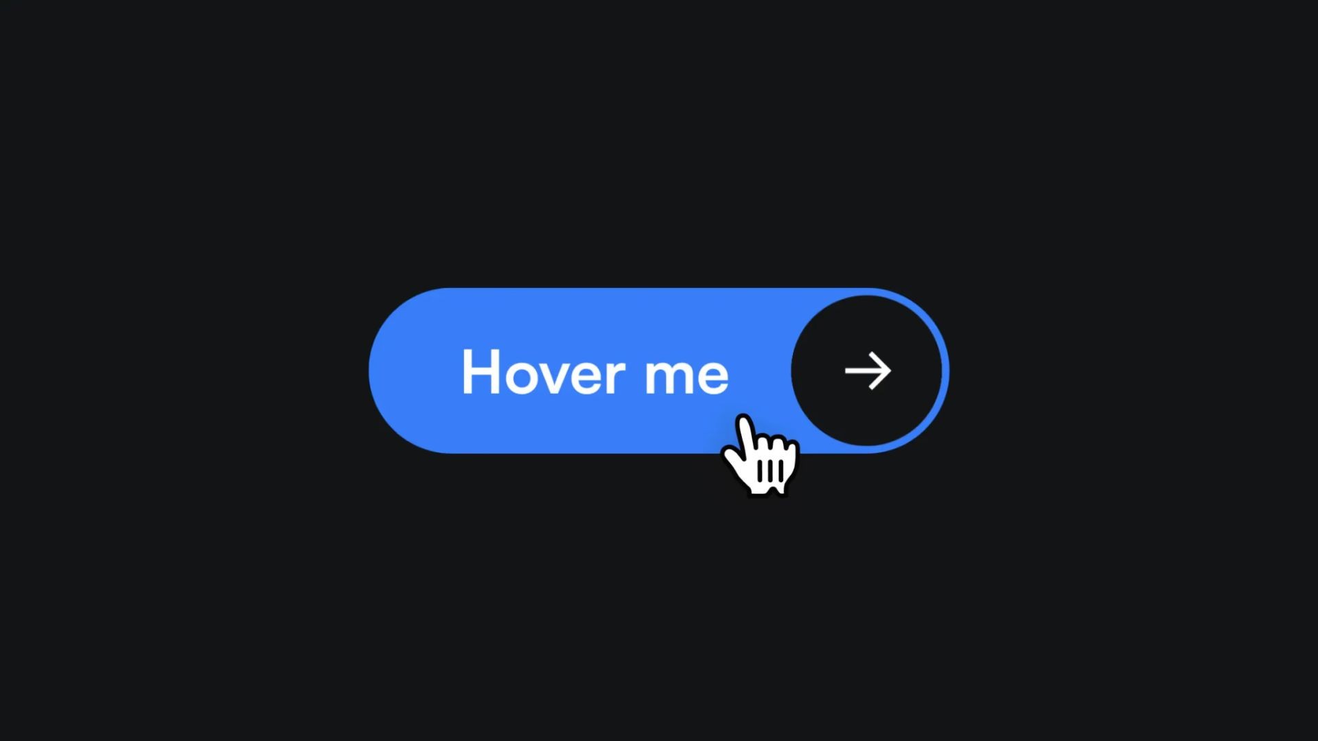 Stylish interactive button labeled 'Hover me' with an arrow and cursor icon, set against a dark background