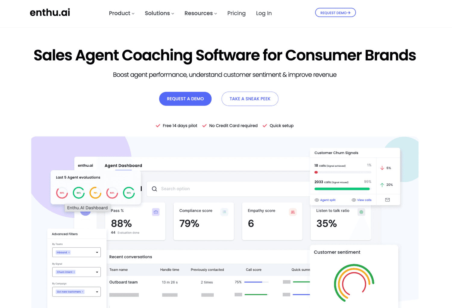 Enthu AI homepage: Sales Agent Coaching Software