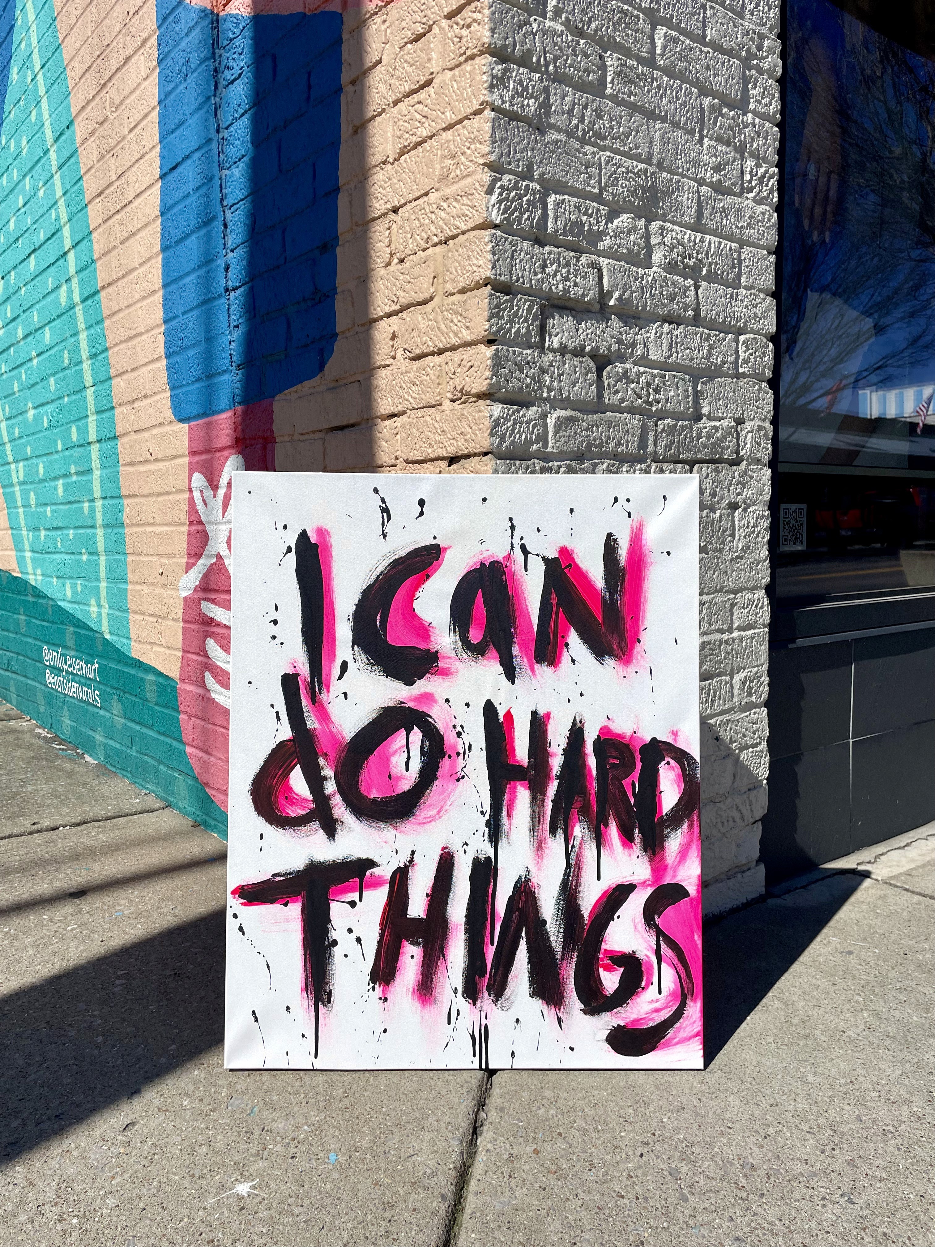 Abstract painting reading "I can do hard things"