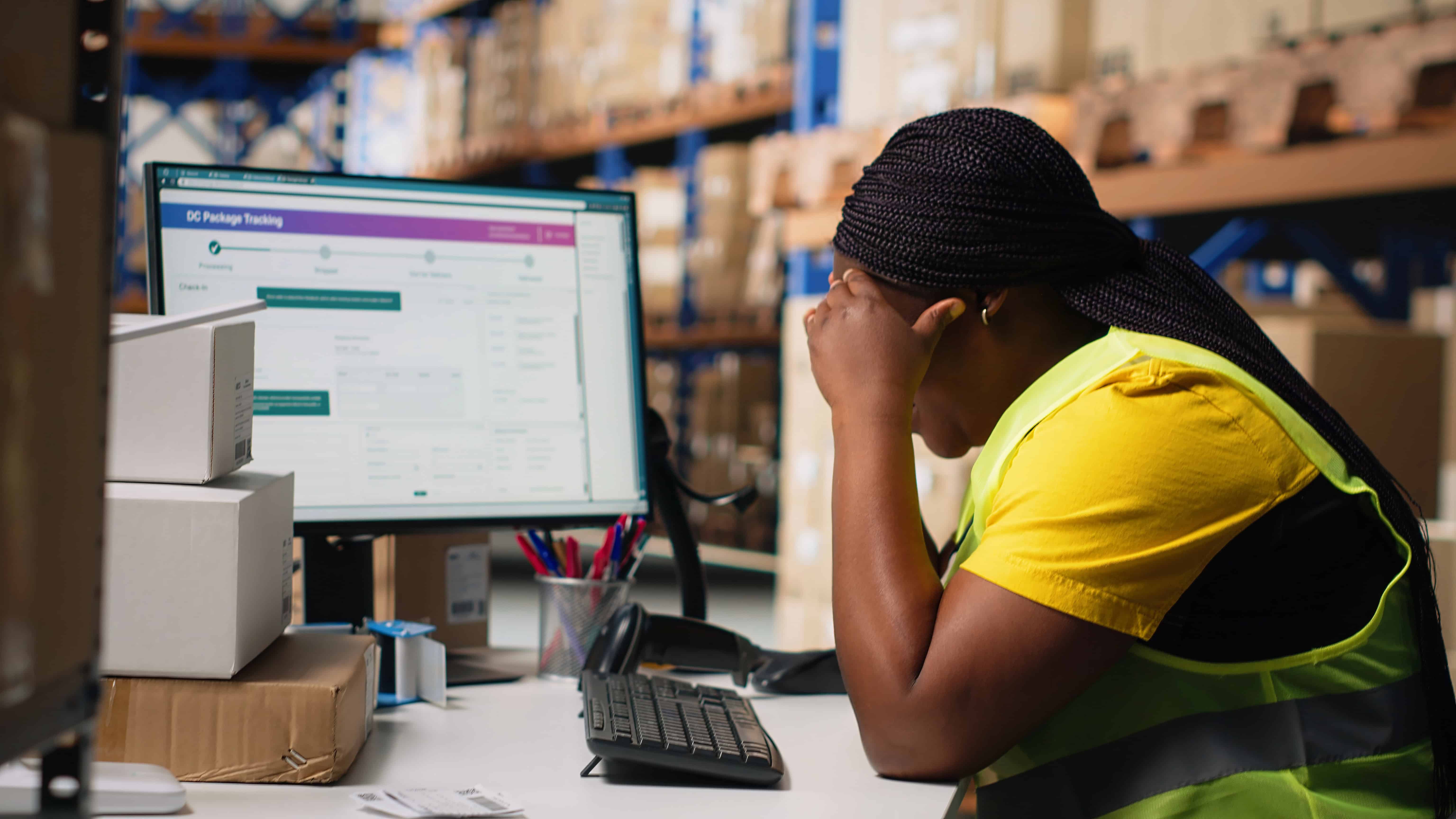 Warehouse worker dealing with fatigue impacting her performance