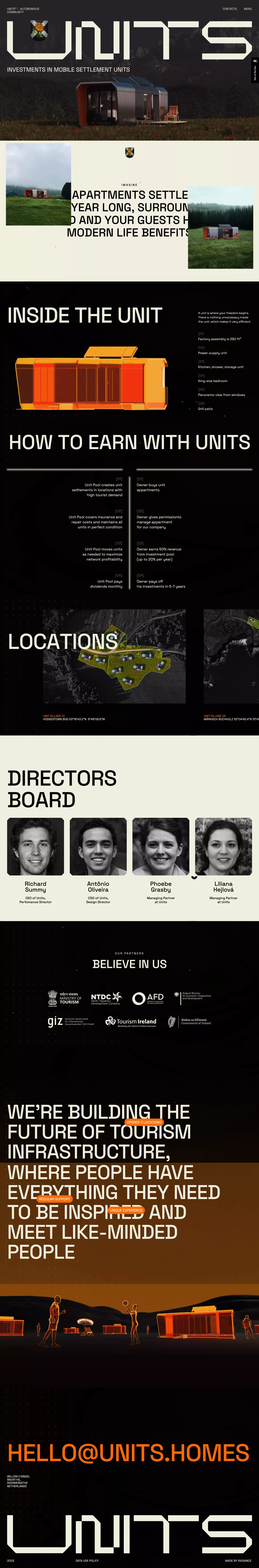 Units™ - Investments in future of living landing page screenshot showcasing Design and Tech design
