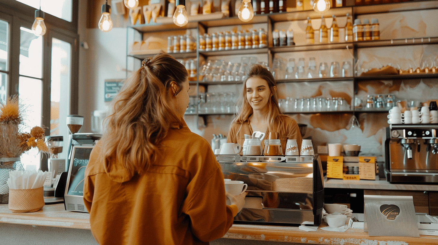 A woman ordering coffee at a cafe