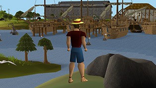 Player looks over ships in a dock