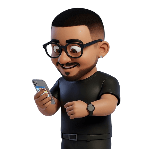 Personaje 3D de Wevvi con un móvil en la mano invitando a contactar con la agencia.