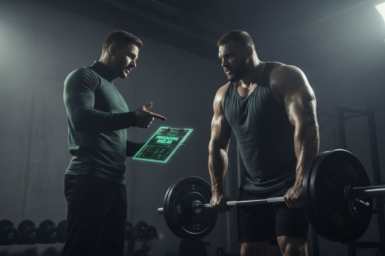 Trainer coaching athlete with clipboard