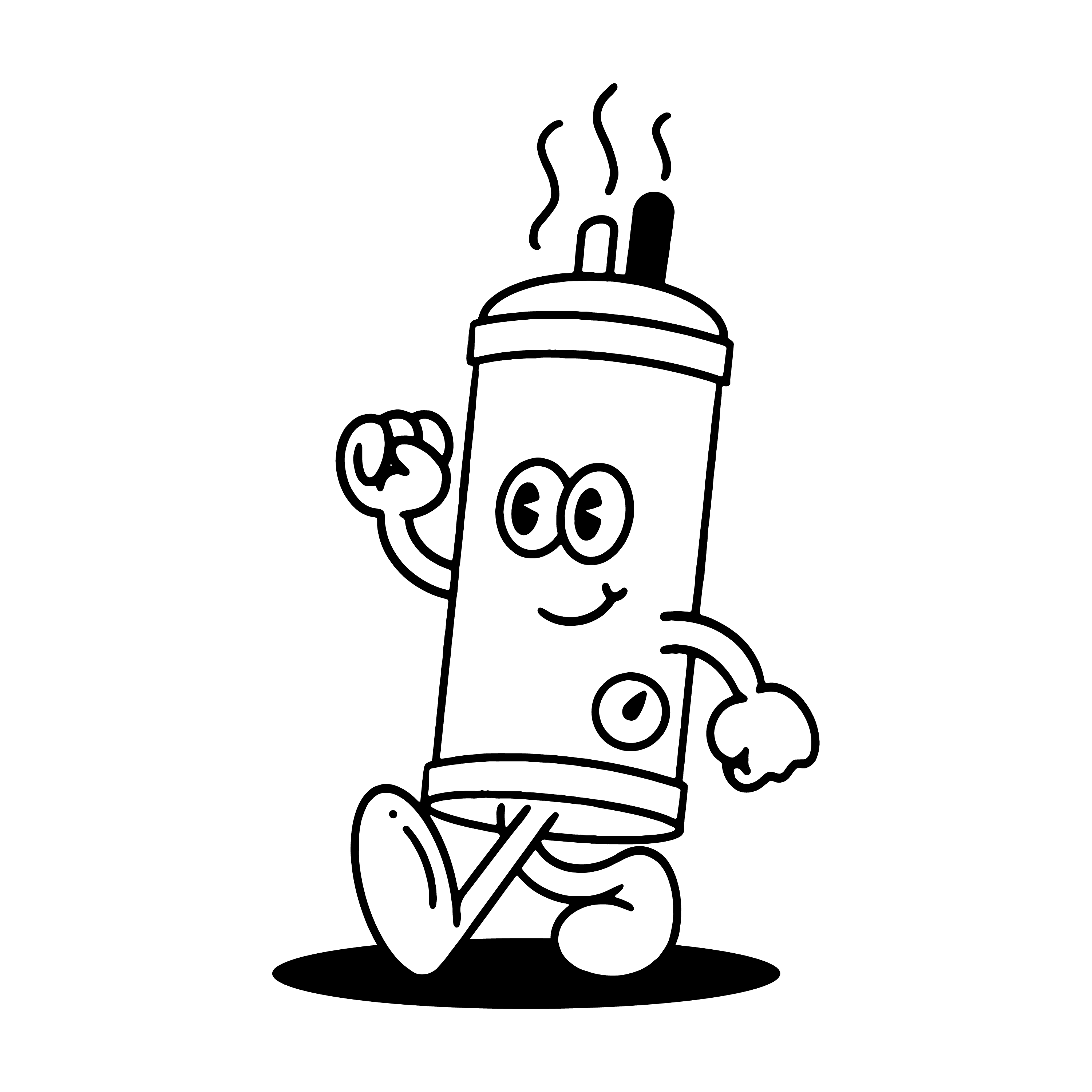 A cute line illustration of a hot water system with arms, legs and a smiling face