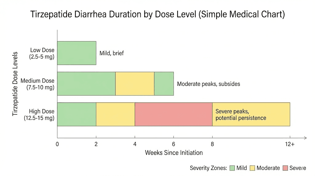 Tirzepatide diarrhea duration timeline by dose level