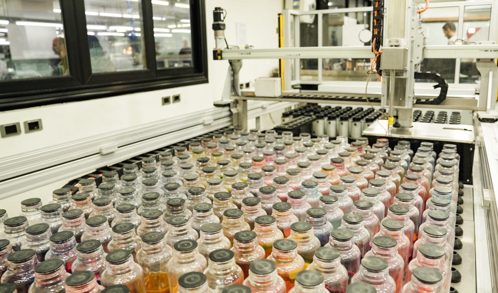 Bottles of colored dyes.