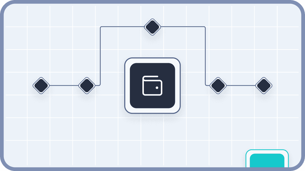 Flowchart diagram illustrating a process with connected nodes, set against a grid background, representing workflow and automation concepts.