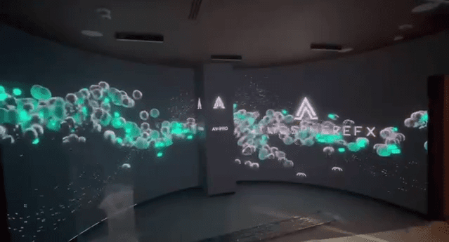 Young person with curly hair wearing blue clothing, smiling at camera