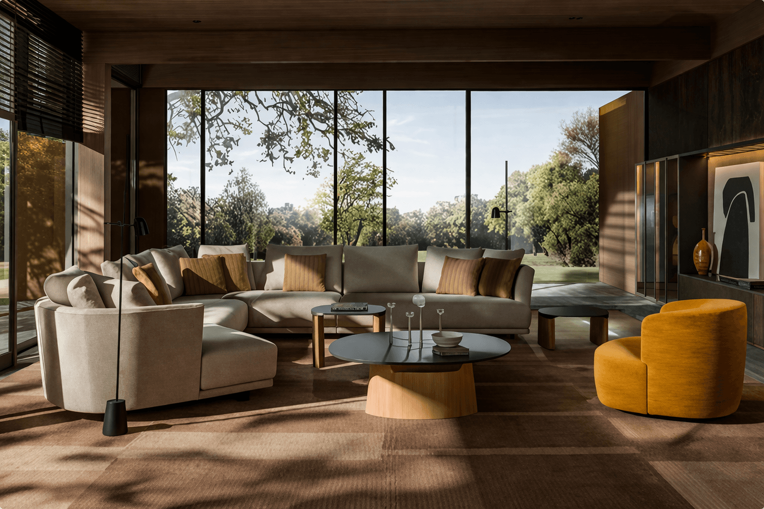 a room with a couch and a table