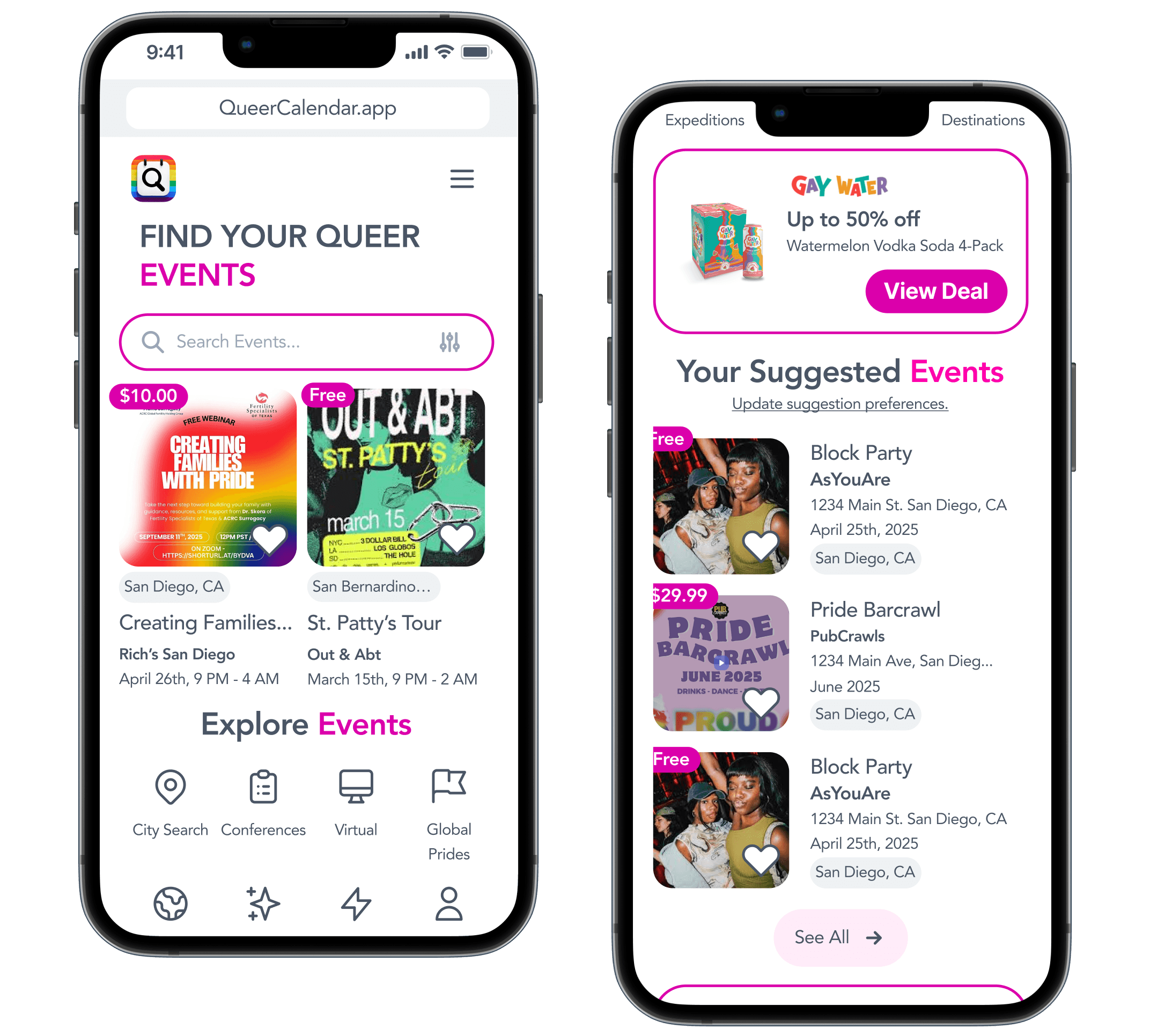 2 Screenshots of QueerCalendar site
