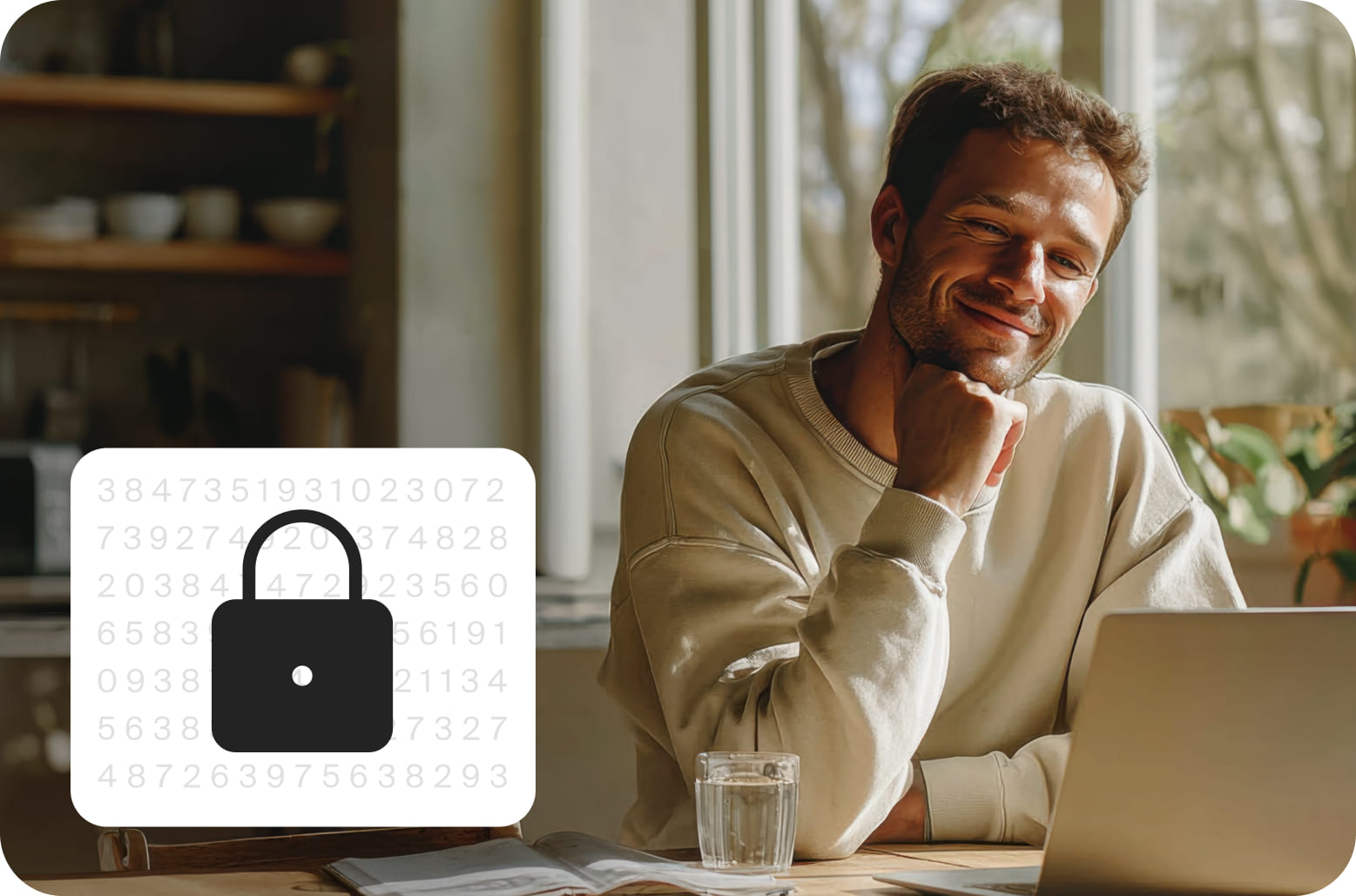 A patient in thoughts looking at his laptop.