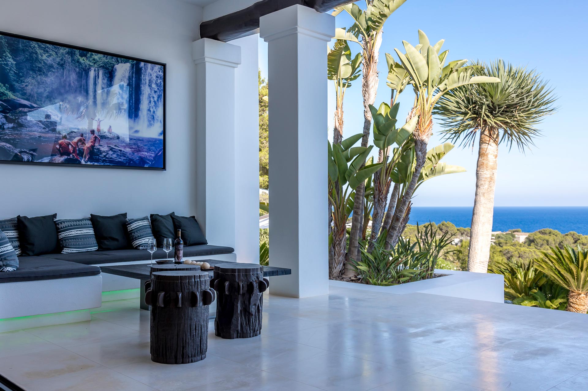 Terrace Day at the exclusive luxury villa in Ibiza—private, VIP estate property holiday retreat for weddings and events.