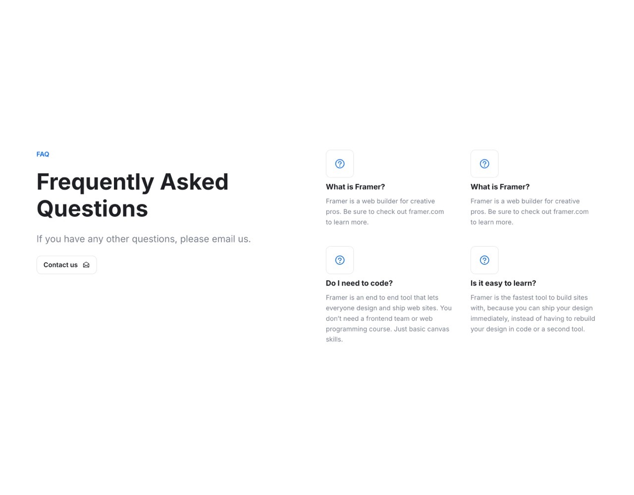 Framer FAQ Section - Frameblox UI