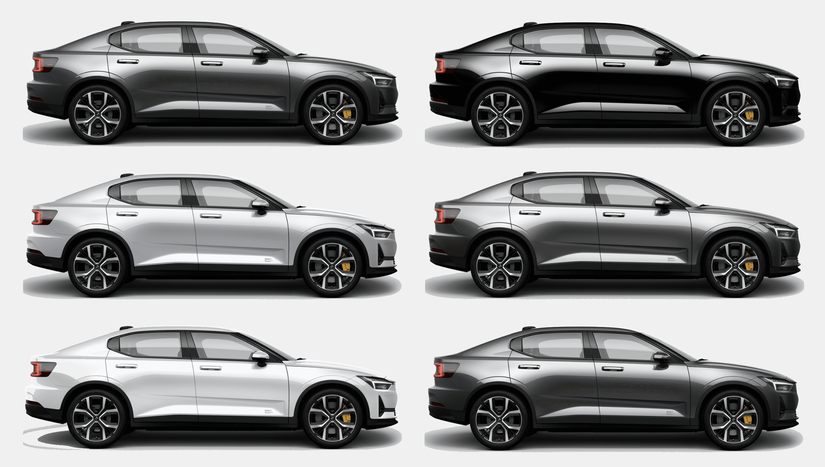 Toutes les couleurs de la Polestar 2 sur une même photo