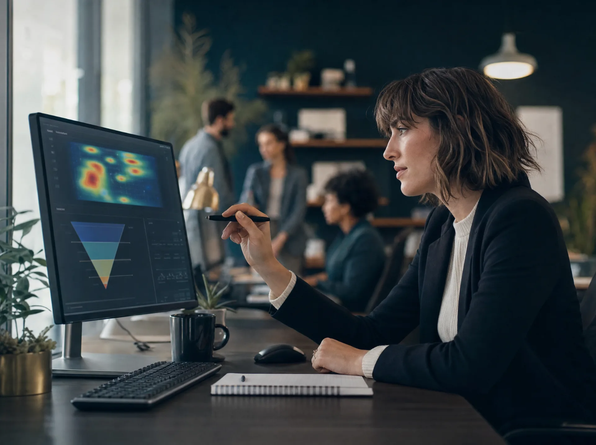 UX-Analystin prüft die Conversion einer Website (KI-generiert)