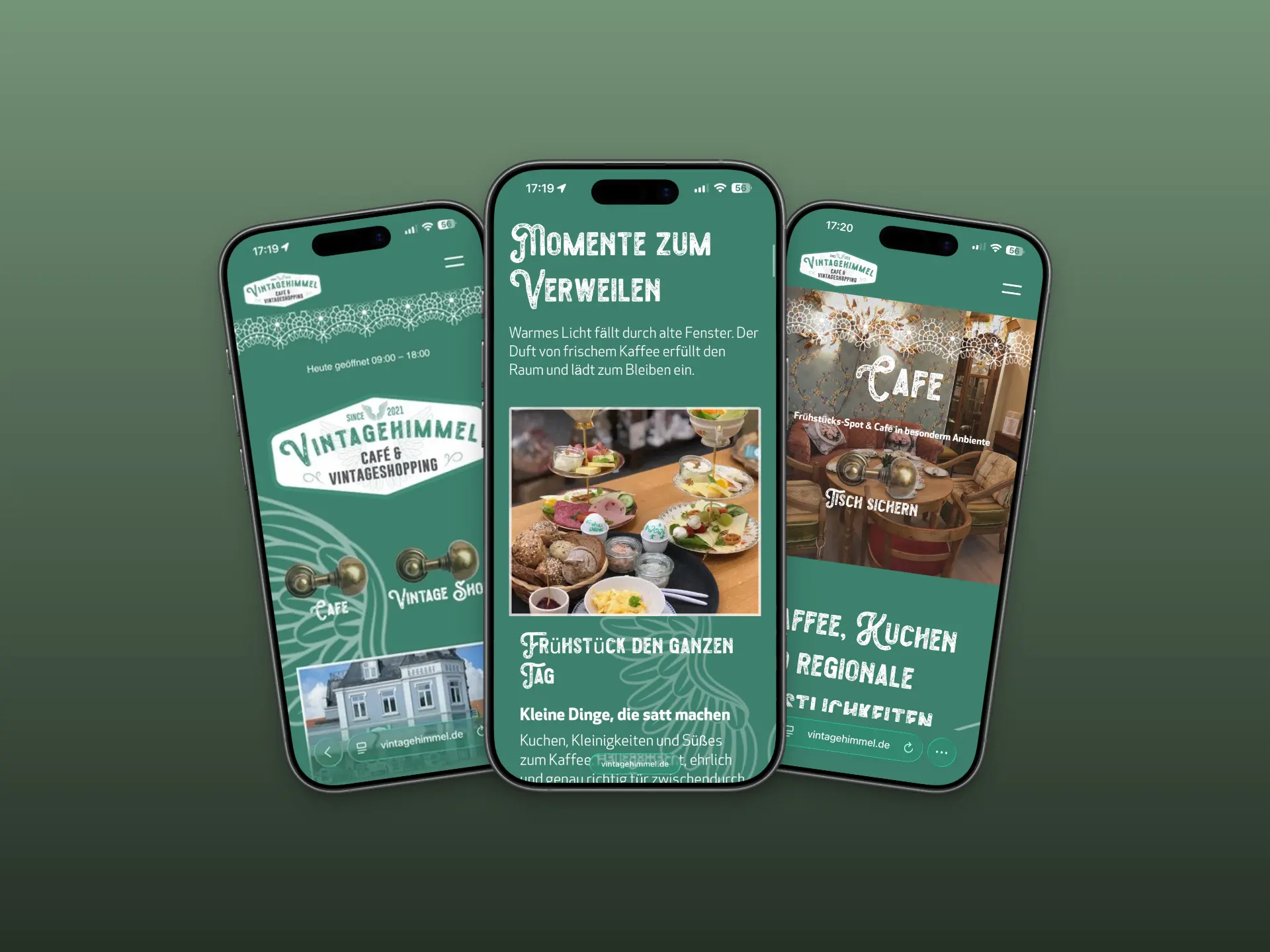 3 Handys mit Mockup eines Vintageshops