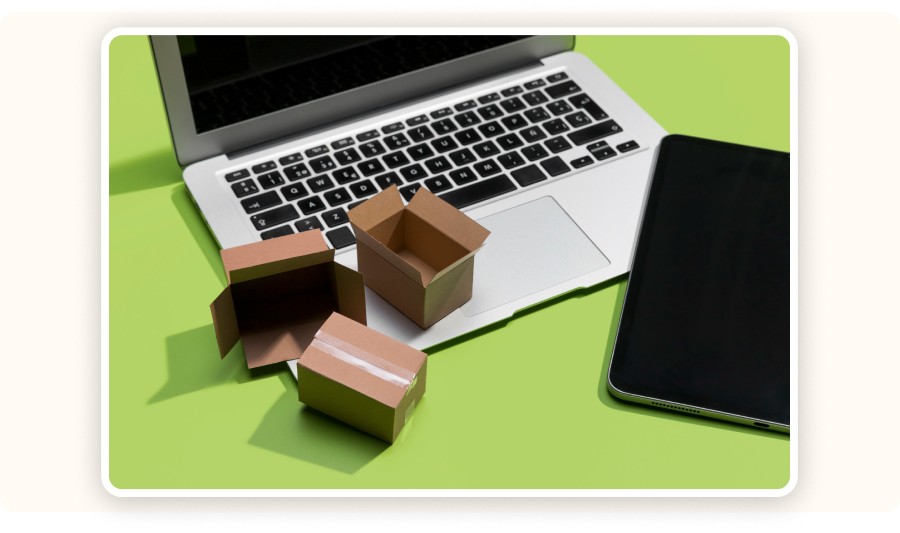 Laptop, empty box, and tablet