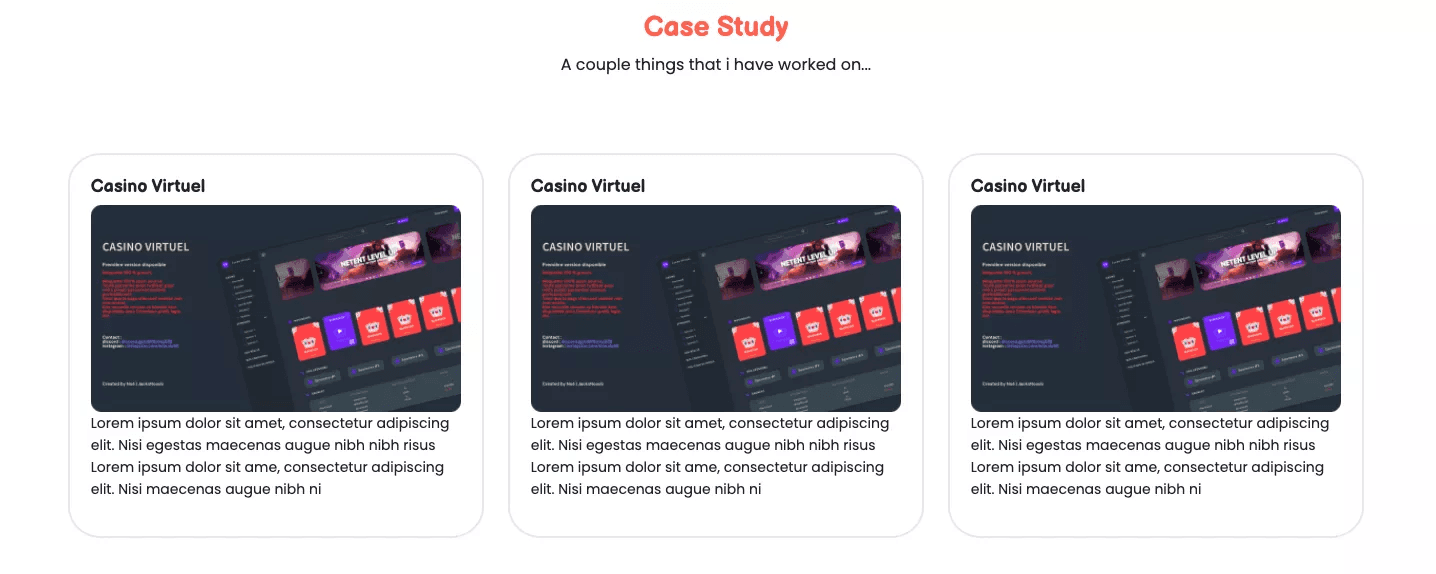 A Case Study page with three dummy projects.