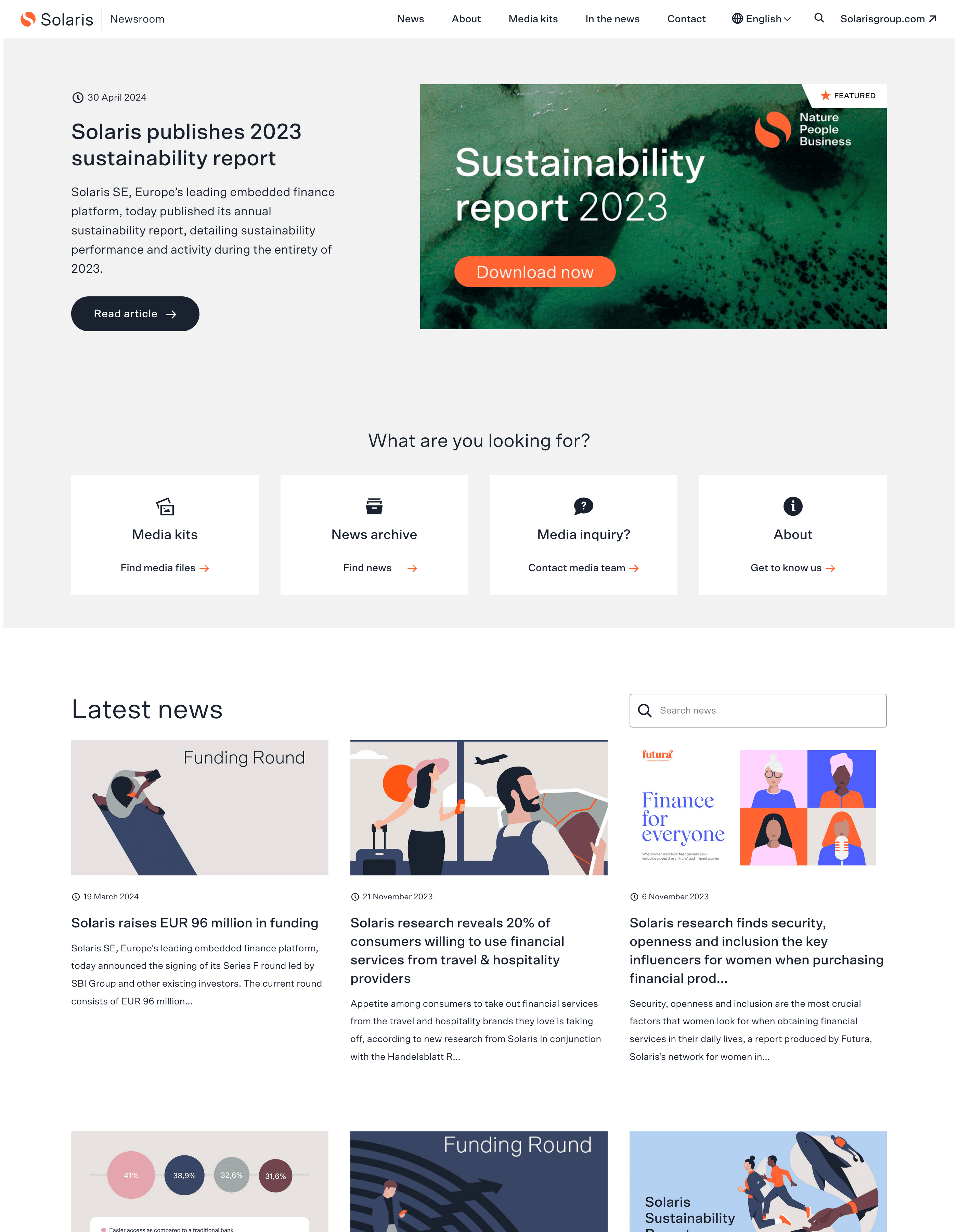 Solaris newsroom example showcasing latest news and press releases