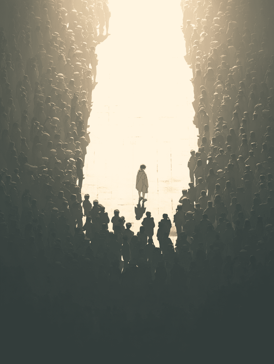 a person standing at the middle of the crowd