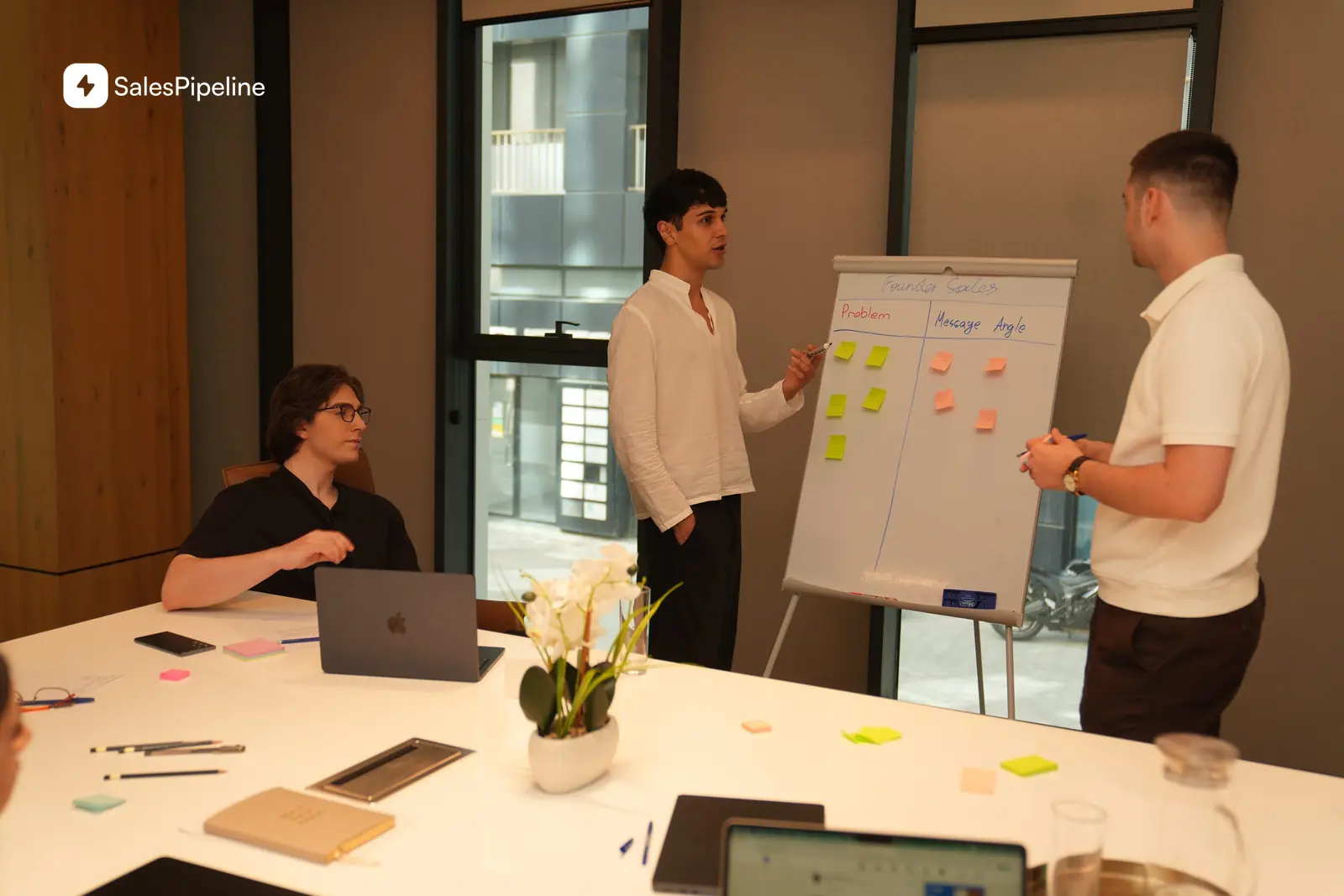 SalesPipeline team sorting criteria on a flipchart during a working session