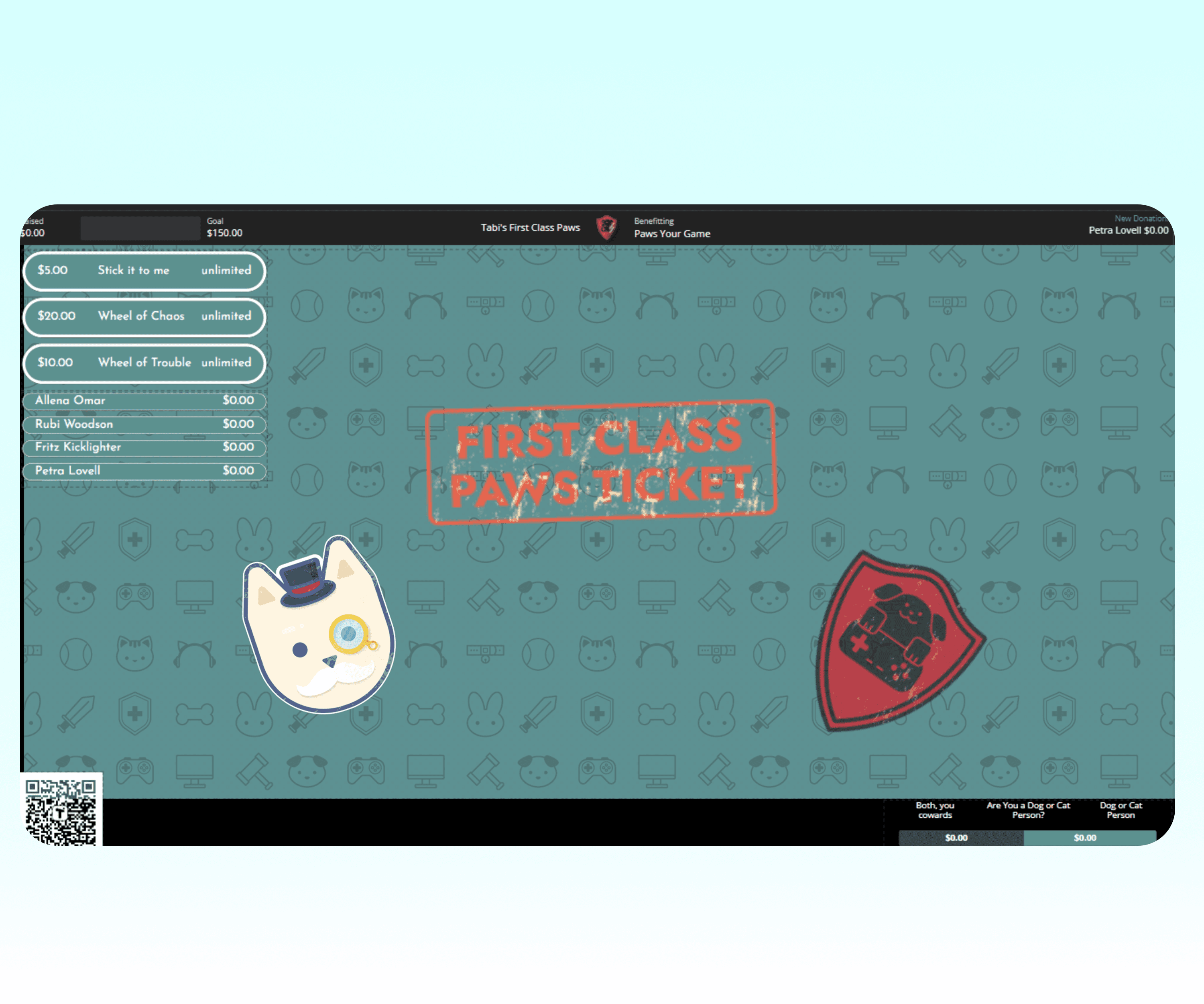 Assets provided to streamers for First Class Paws Event