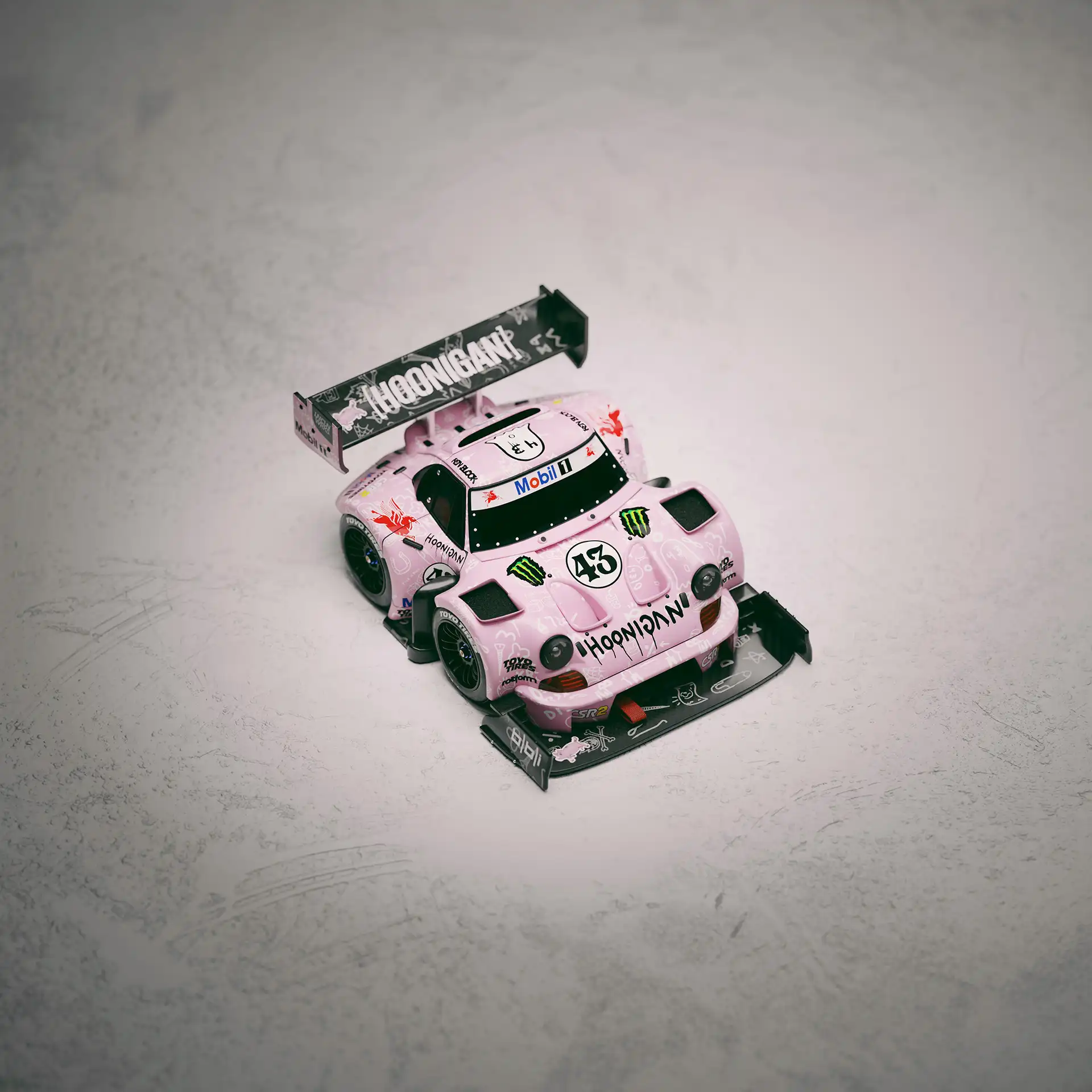 A digital rendering of the Hooipigasus race car, from a top view.
