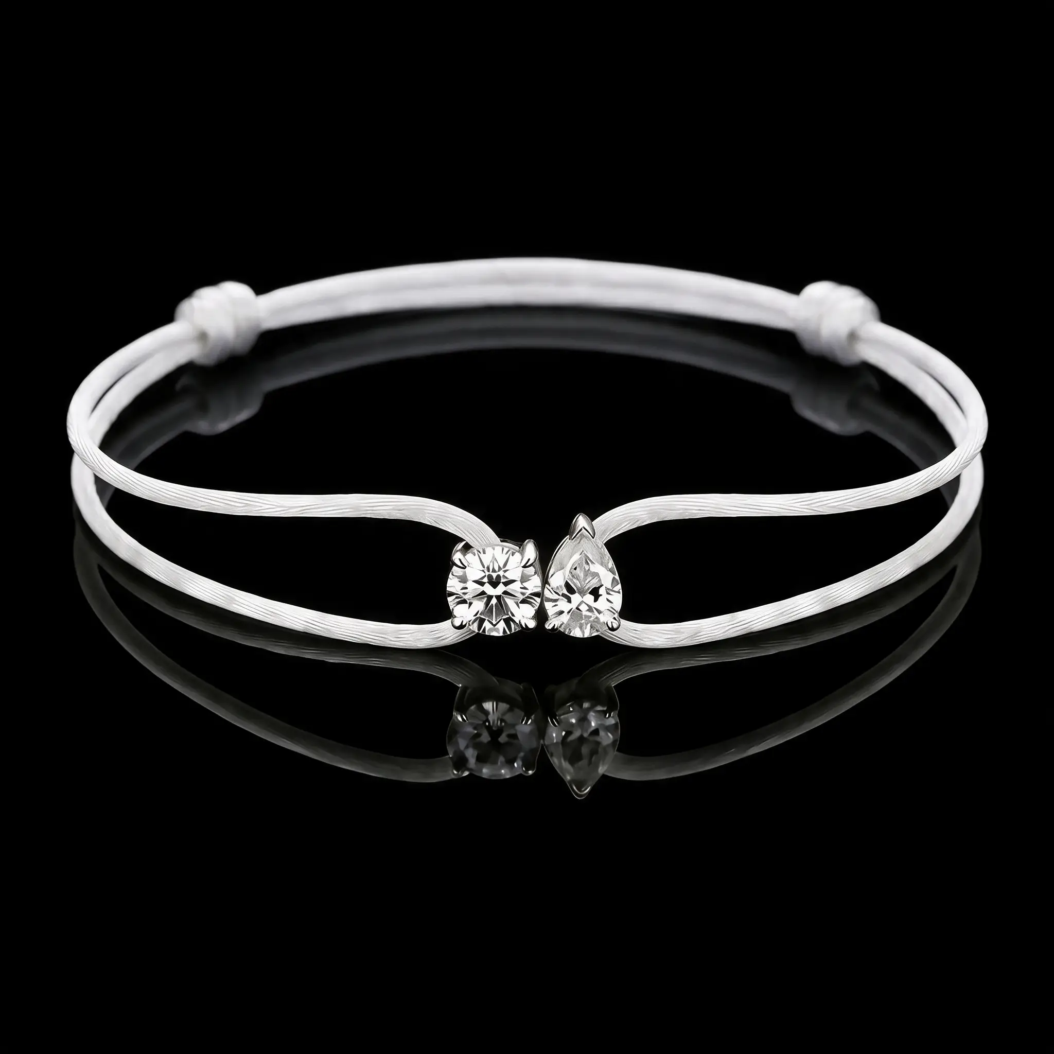 Satin Bracelet - Two Diamonds - Round & Pear