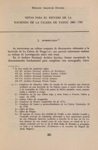 Notas para el estudio de la Hacienda de la Calera de Tango. 1685-1783