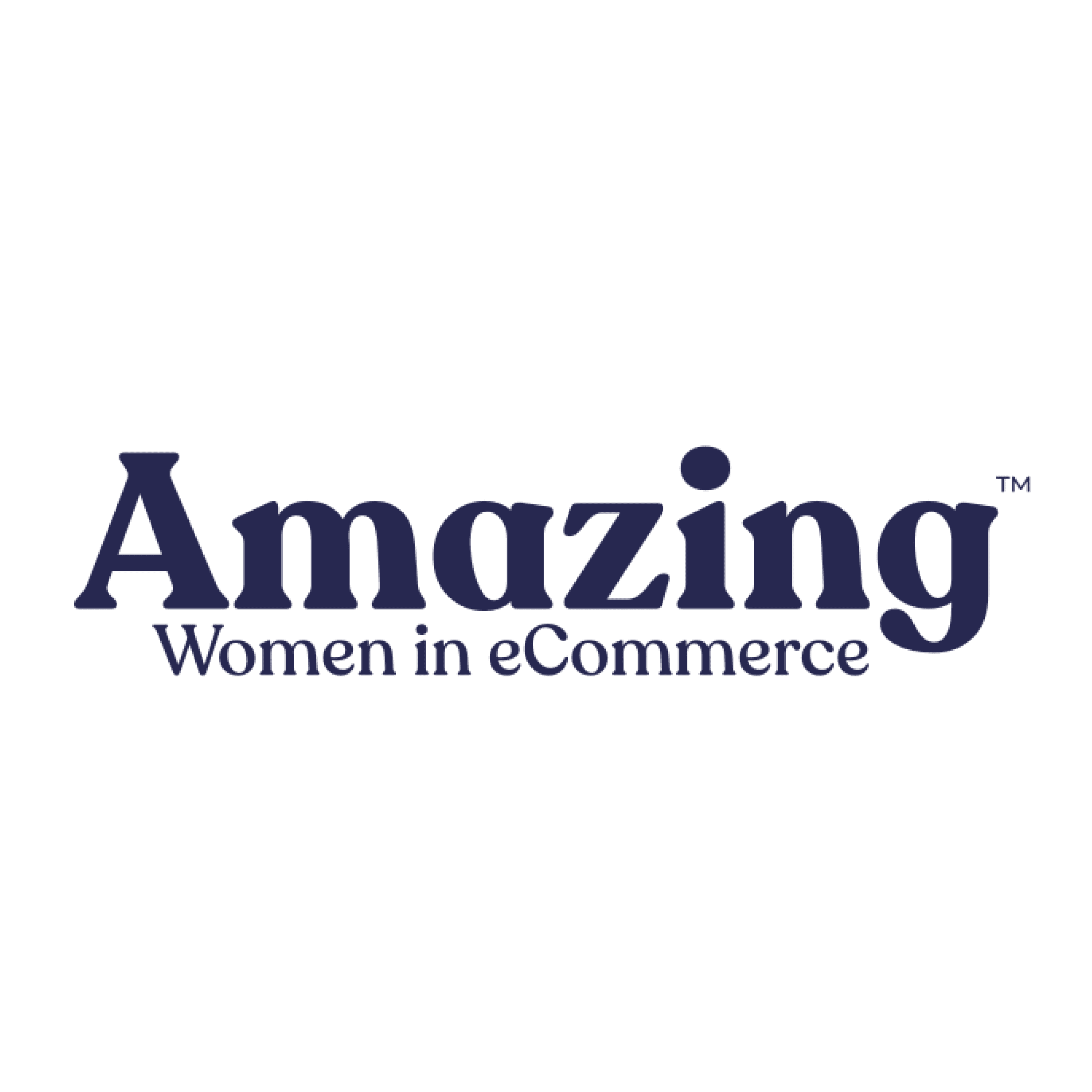 Logo of "Amazing Women in eCommerce" in blue text against a white background.