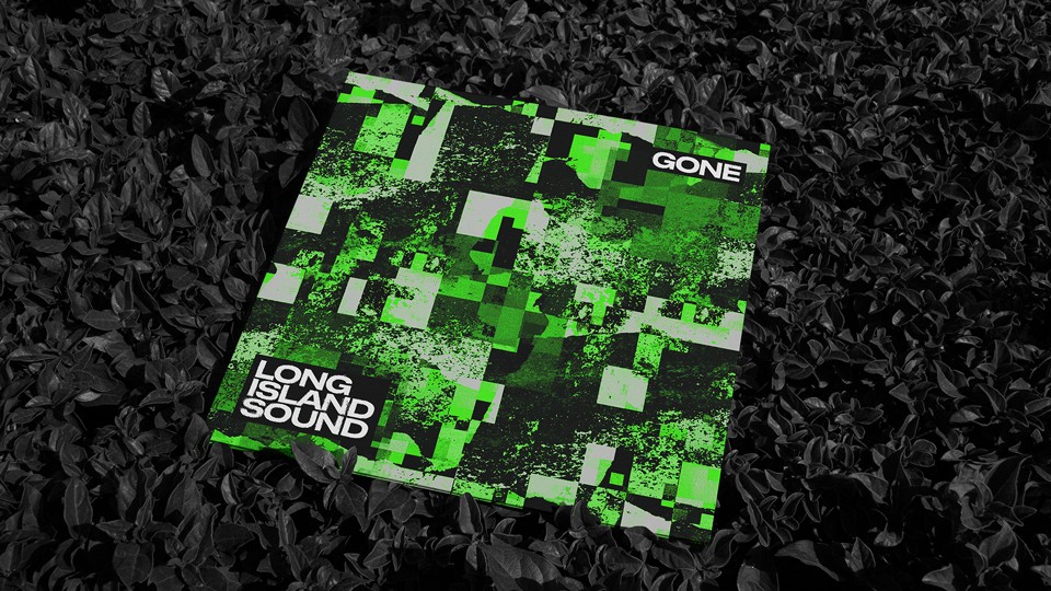 Green abstract vinyl cover design with the text “Long Island Sound – Gone.