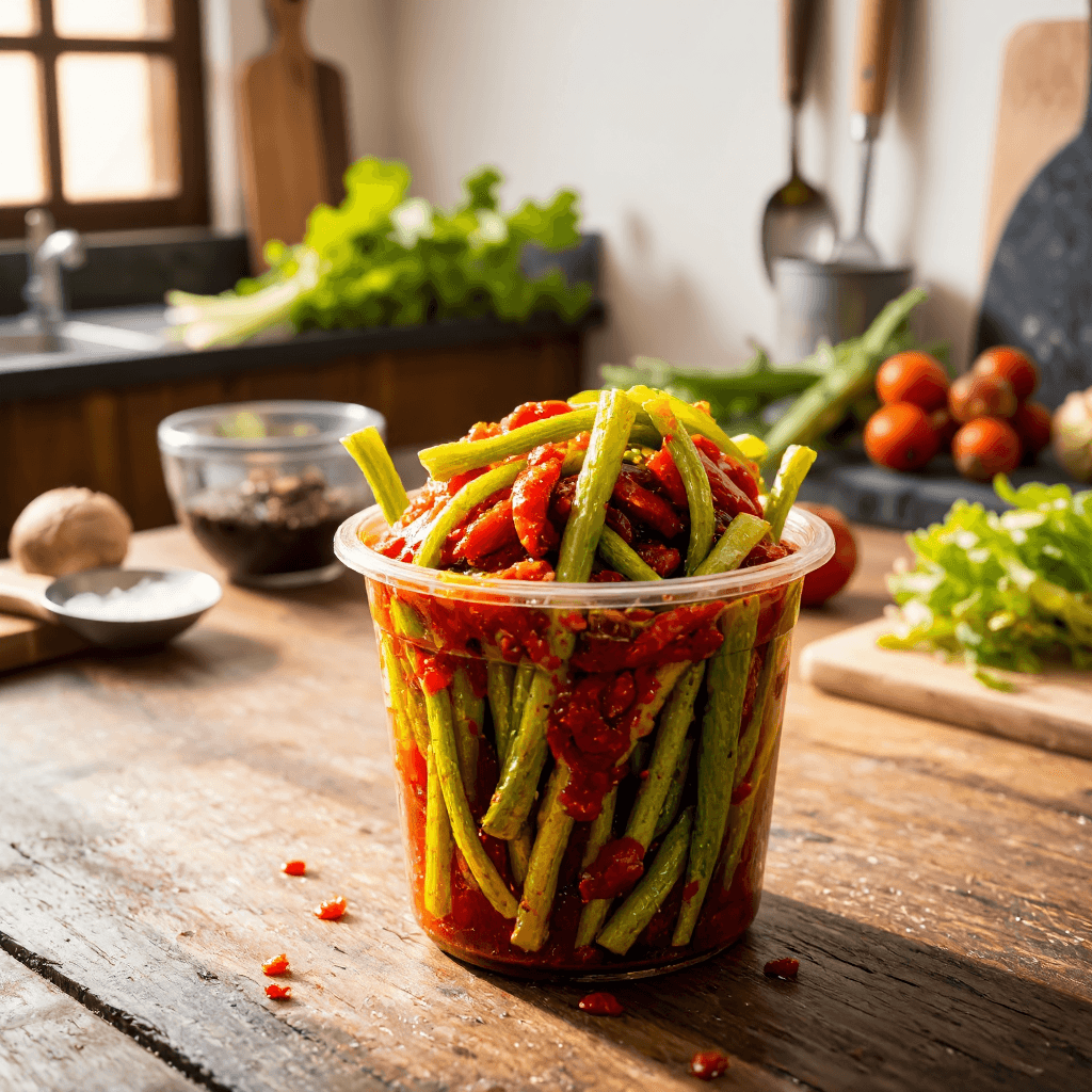 product photography of a container of seasoned vegetables