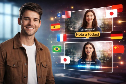 Perbandingan Pengisian Suara Otomatis vs subtitle ditampilkan dengan pembuat profesional dan latar belakang alur kerja lokalisasi video layar terpisah