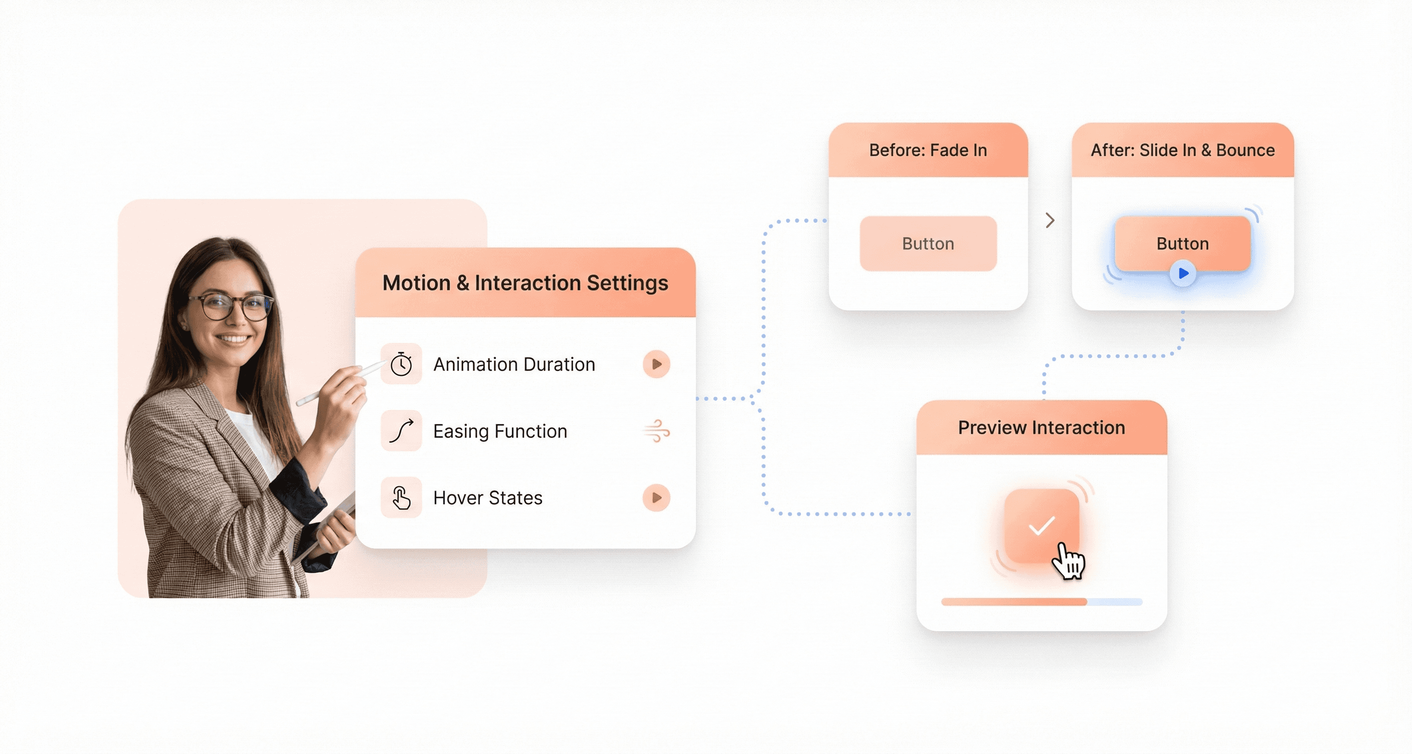 UI designer experimenting with animations and micro-interactions using Gemini 3 Pro in Figma Make for advanced SaaS interface design